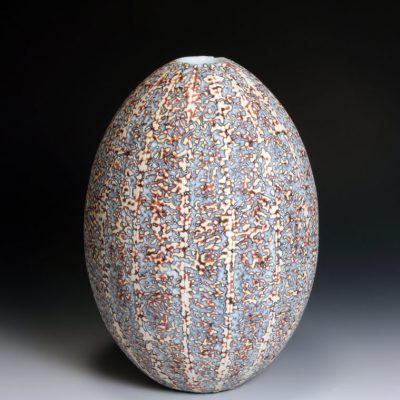 27. Dark Blue Egg Form on Stone Base H:24cm inc Base Egg L:20cm D:14cm