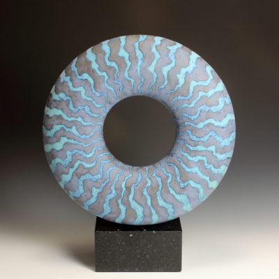 7. Dark Blue Disc on Stone Base 35cm D: 45cm H: inc base 12cm deep base